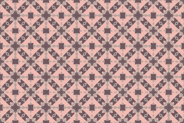 A pink and grey background with a pattern of squares and triangles.