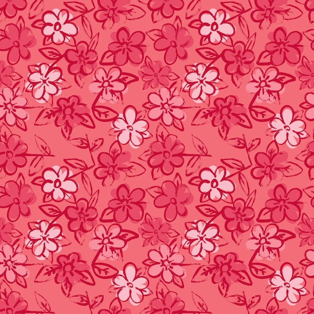 Pink grunge flower seamless pattern hand drawn artwork background