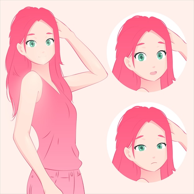 Illustrazione di ragazza capelli rosa