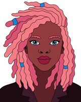 Vector pink hairstyle african black woman afro modern girl vector coloring illustration pages