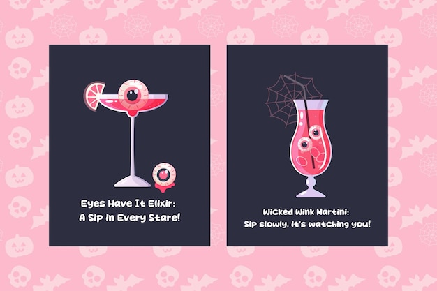 Vector pink halloween poster cocktail girl caption lettering funny caption vector illustration