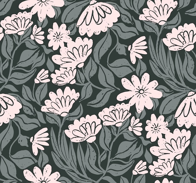 Vector pink hand drawn floral pattern