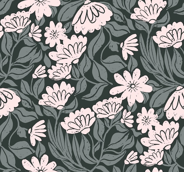 Pink hand drawn floral pattern