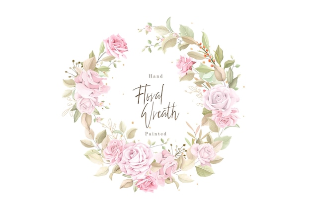 Vector pink hand drawn roses wreath illustration