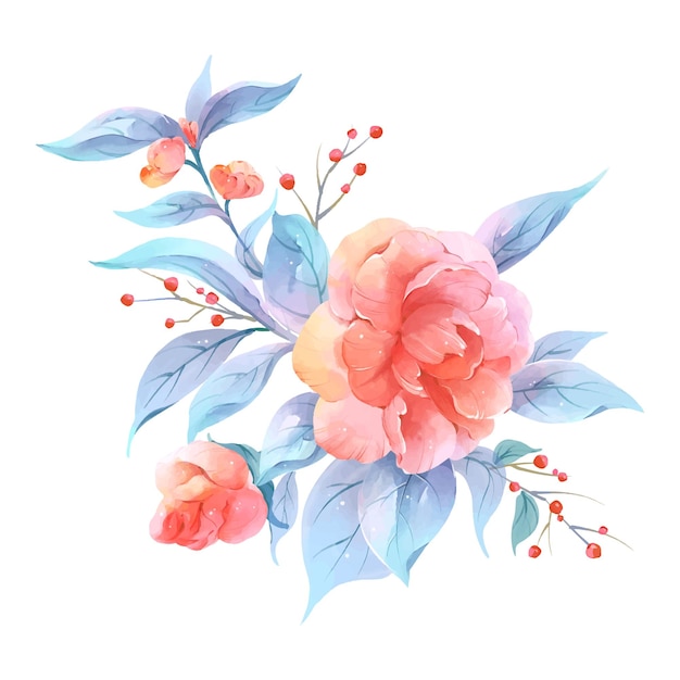 Pink hand painted watercolor peony flowers