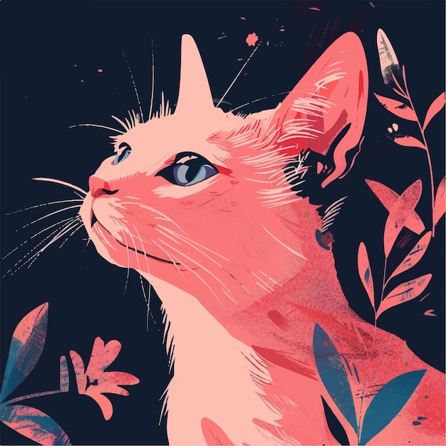 Иллюстрация "Счастливая розовая кошка" с художественным фоном