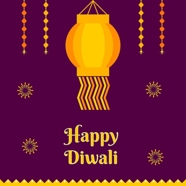 Vector a pink happy diwali design for social media with yellow diwali lamp