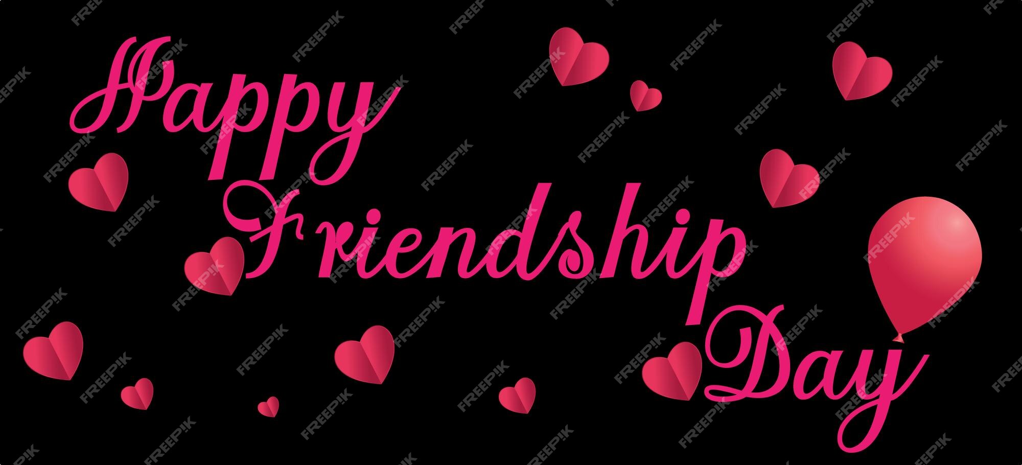 Premium Vector | Pink happy friendship day message with hearts on ...