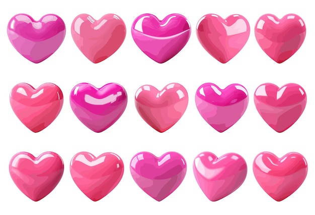 Pink heart 3d vector set isolated on white background