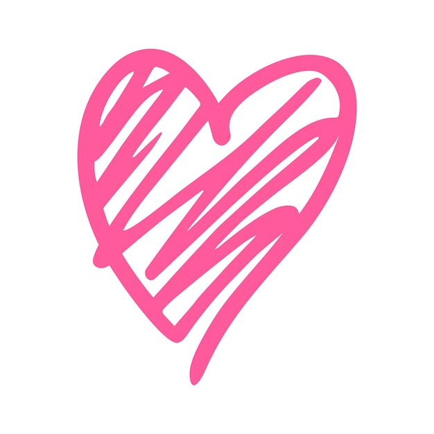 Pink heart doodle isolated on white background Handdrawn love symbol outline drawn in pen Decorative sketch logo illustration