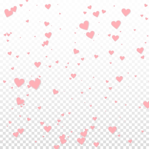 Pink heart love confettis Valentine39s day falling rain enchanting background Falling stitched paper hearts confetti on transparent background Curious vector illustration