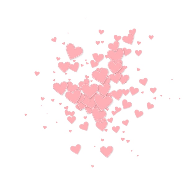 Cuore rosa amore coriandoli esplosione di san valentino sfondo raro cuori di carta cuciti in caduta coriandoli su sfondo bianco illustrazione vettoriale di classe