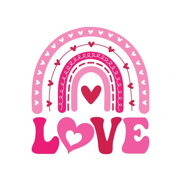 핑크 하트 러브 레인보우 SVG 발렌타인 레인 보우 티셔츠 디자인 터