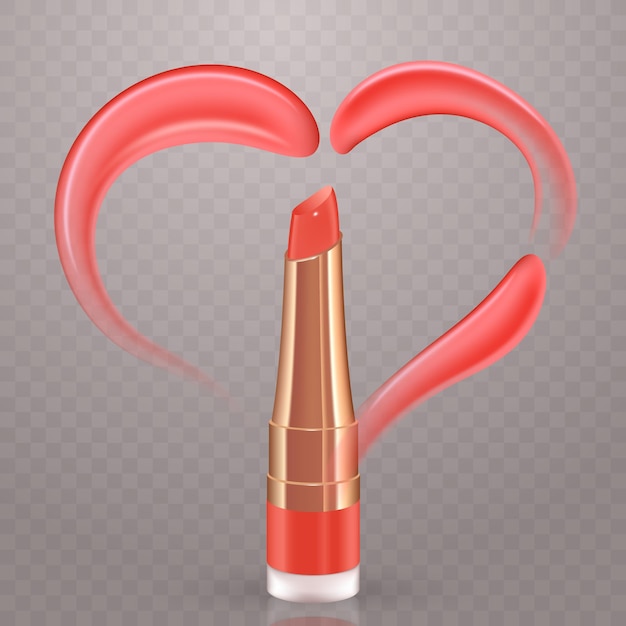 Vector pink heart of realistic vector cream or lipstick smears. transparent background.