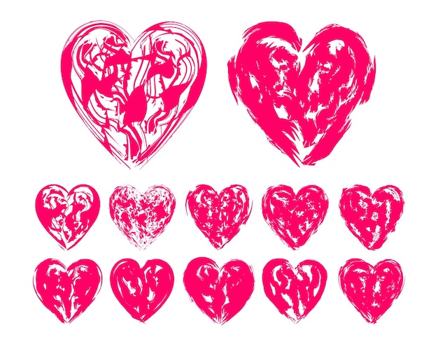 Pink heart shape brush strokes, design elements. Vector illustration