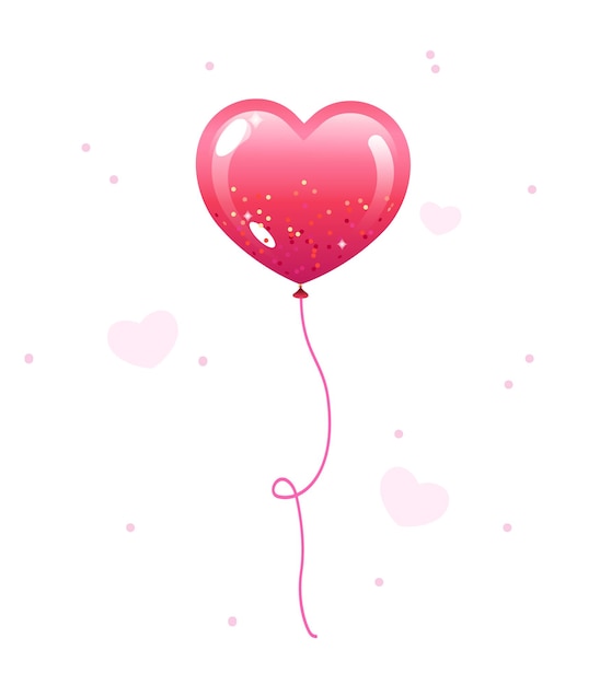 A pink heart shaped balloon with a red heart on a white background.