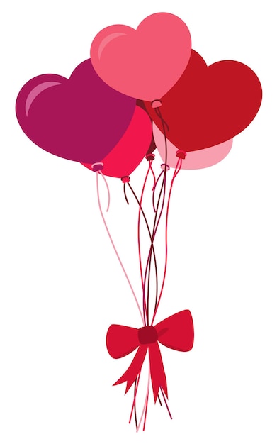 Vector pink heart shaped balloons bundle with a bow