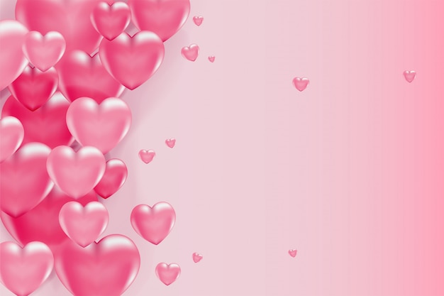 Vector pink heart shaped balloons on light background