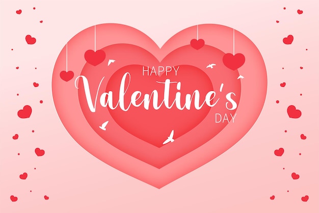 Розовые слои вырезки из бумаги в форме сердца и поздравительная открытка с Днем Святого Валентина