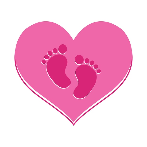 Vector pink heart with baby footprints