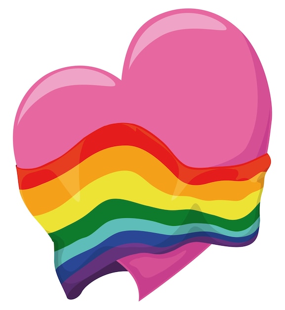 Pink heart with colorful rainbow flag around It