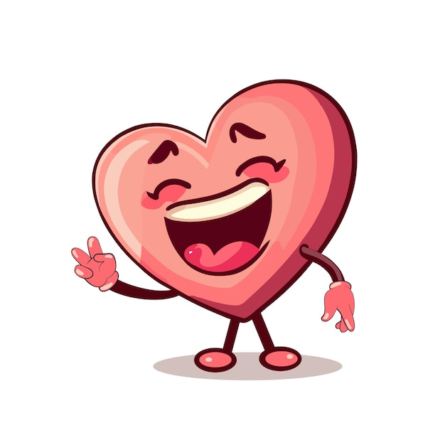 a pink heart with a happy face is standing and smiling cartoon happy human heart