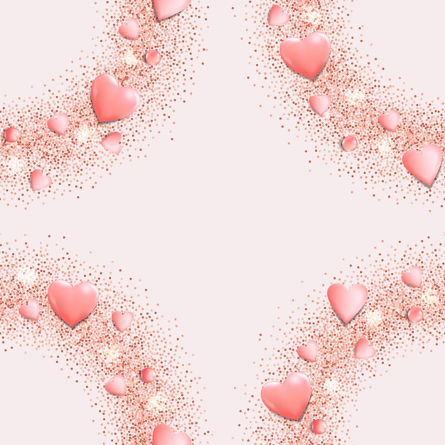 Vector pink hearts and glitter seamless pattern for greeting and birthday card textile prints