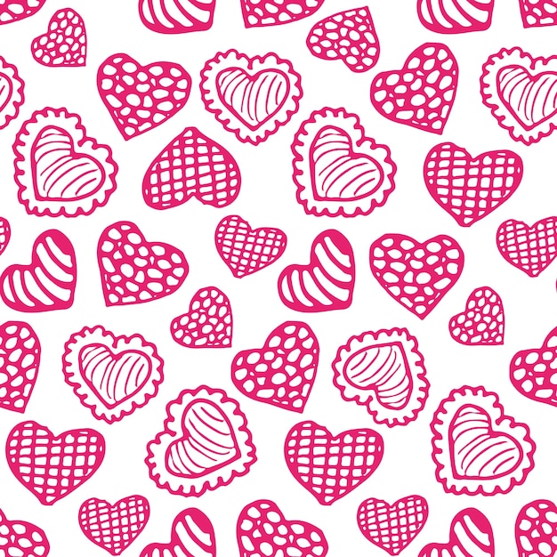 Pink hearts lovely doodle seamless pattern with hand drawn vector illustration for textile fabric sc