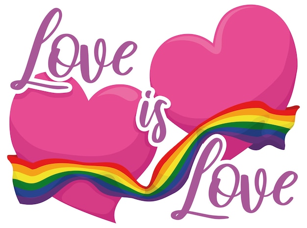 Pink hearts promoting love is love with rainbow flag