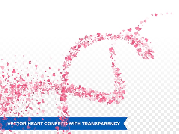 ベクトル ピンクのハートのトレースまたはベクトルの結婚式の愛の彗星のトレース紙吹雪渦巻きトレイル透明な背景