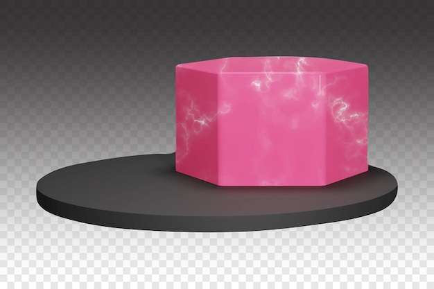 Vector pink hexagon and black round podium for product showcase double stone pedestal in vector