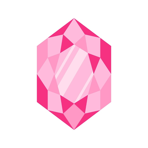 Pink hexagon precious stone or gem. Bright shiny crystal.