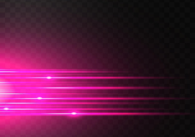 Pink horizontal lens flares pack. abstract set of light flares, laser beams, sparkling lined. vector