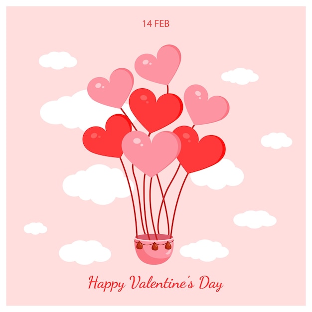 Vettore palloncini ad aria calda rosa a forma di cuore per il giorno di san valentino illustrazione vettoriale cartella di auguri