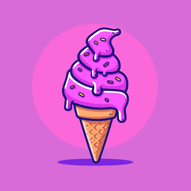 Pink ice cream cartoon flat vector illustration