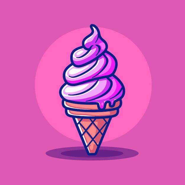 Pink ice cream cartoon flat vector illustration