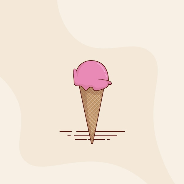 Modello di gelato rosa in design cartoon con cono per il design pubblicitario di bevande