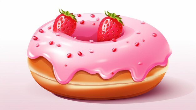 Vector a pink iced donut with strawberries on top of it