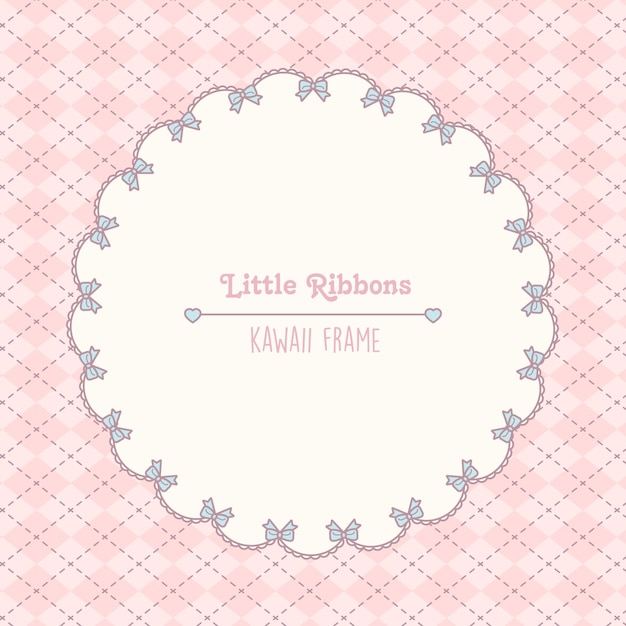 pink kawaii background with lace and ribbons frame