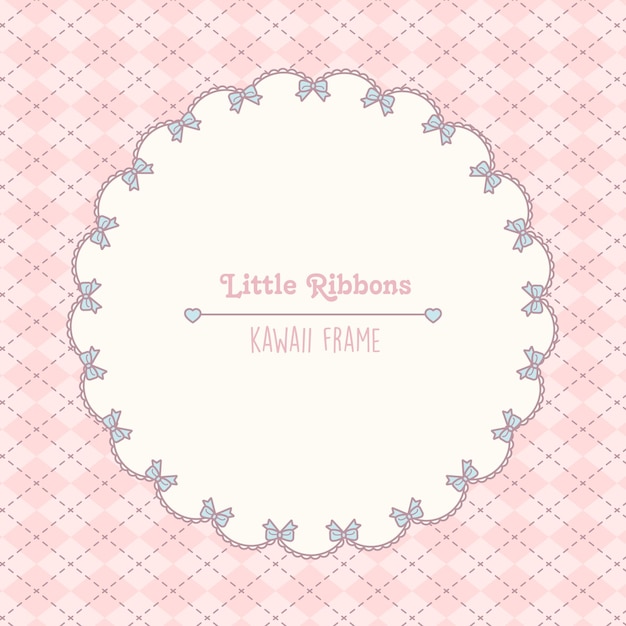 Pink kawaii background with lace and ribbons frame