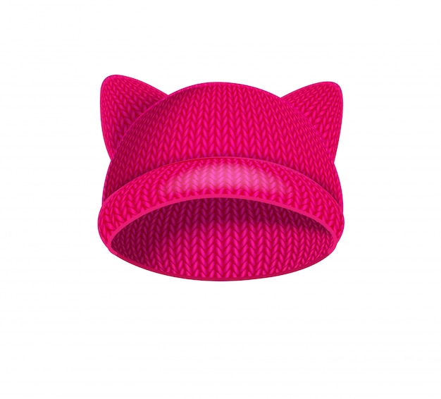 Vector pink knitted hat with cat ears.