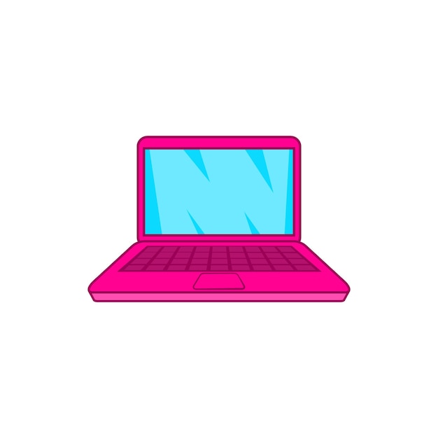 Vector pink laptop icon in cartoon style on a white background