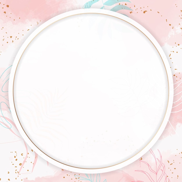 Vector pink leafy round watercolor frame vector