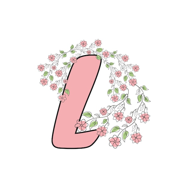 Vector a pink letter l with a flower pattern.