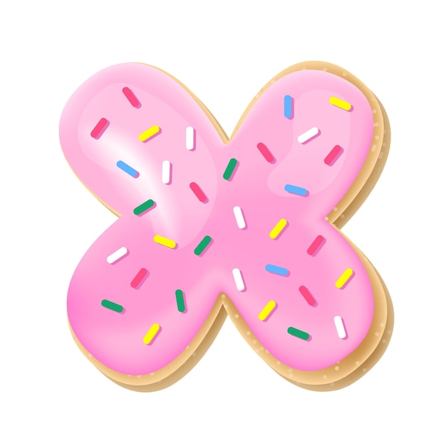 Pink letter X from donut alphabet Sweet tasty cookie font Food illustration