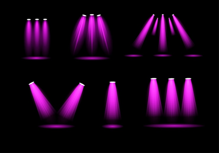 Vector pink light beams from spotlights