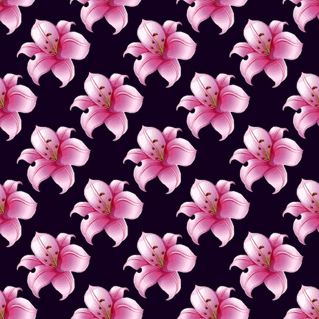 Pink Lily flower Seamless Pattern Design