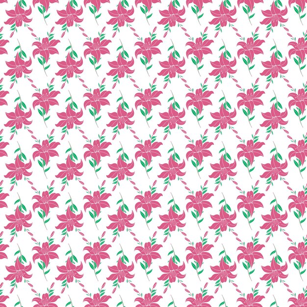 Pink Lily flower with branch Seamless Pattern Design