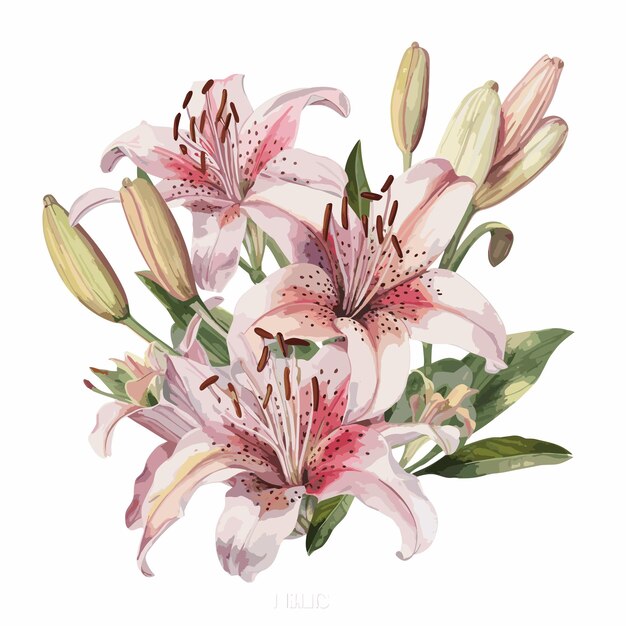 Vector pink lily flowers