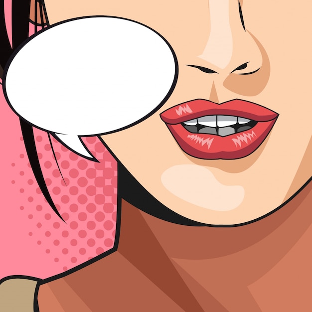 Vector pink lips mouth pop art bubble